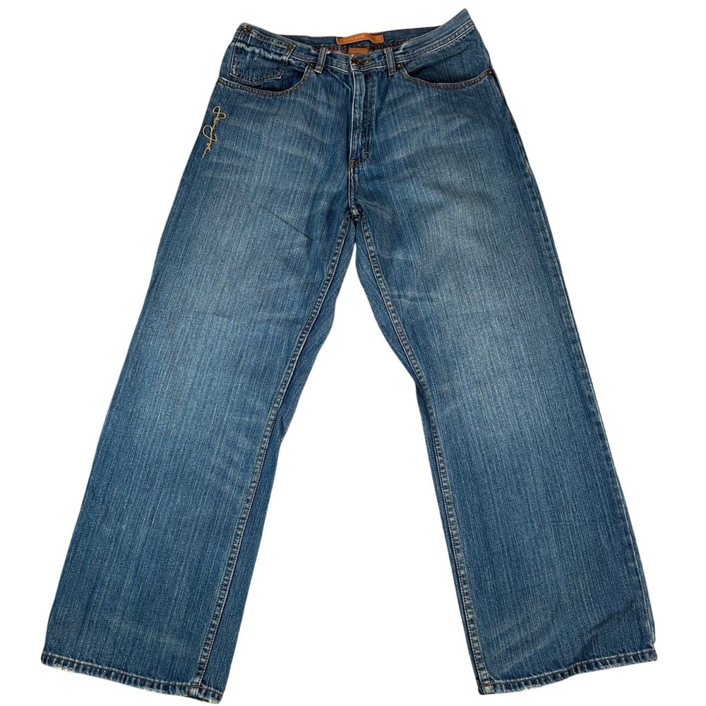 Sean John‎ Mens 32 Baggy Blue Denim Jeans Embroidered Logo Vintage Y2K Hip Hop